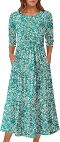 Women's 3/4 Sleeve Casual Maxi Floral Dress - Soft Flowy Tiered