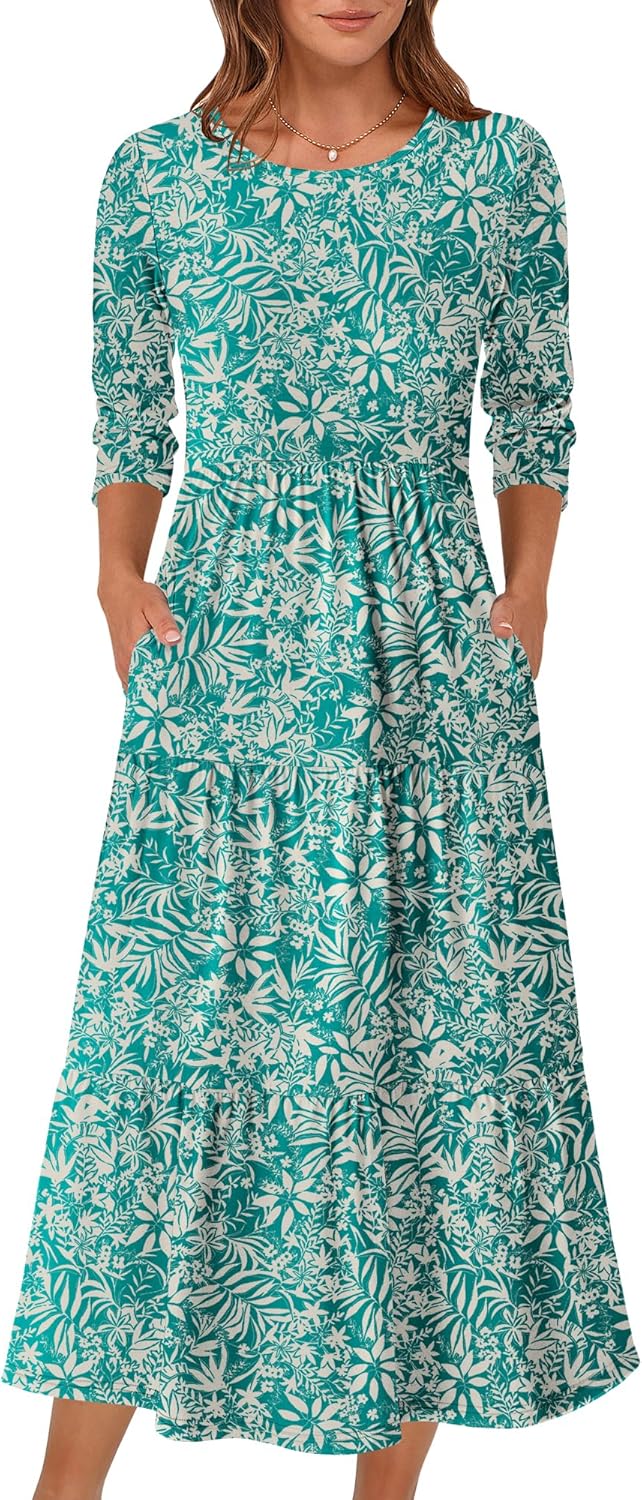 Stylish 3/4 Sleeve Casual Maxi Floral Dress for Women