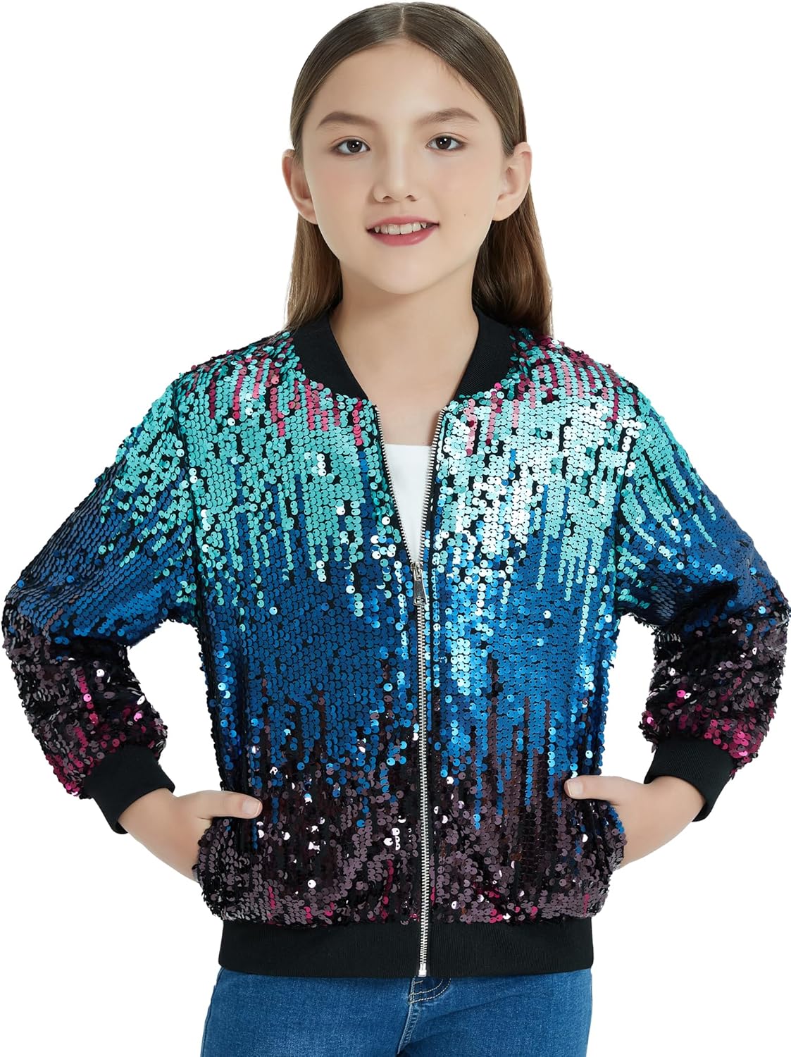 EXARUS Girls Sparkle Sequin Jacket for Stylish Kids 6-12Y