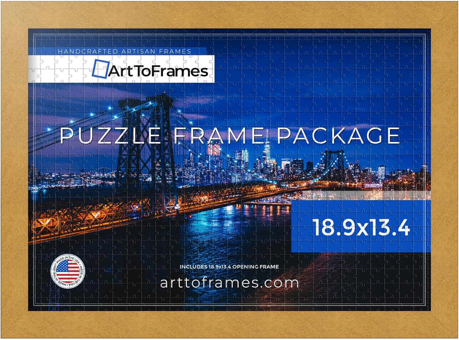 ArtToFrames 18.9x13.4 INCH Gold Frame for 500 Piece Puzzles