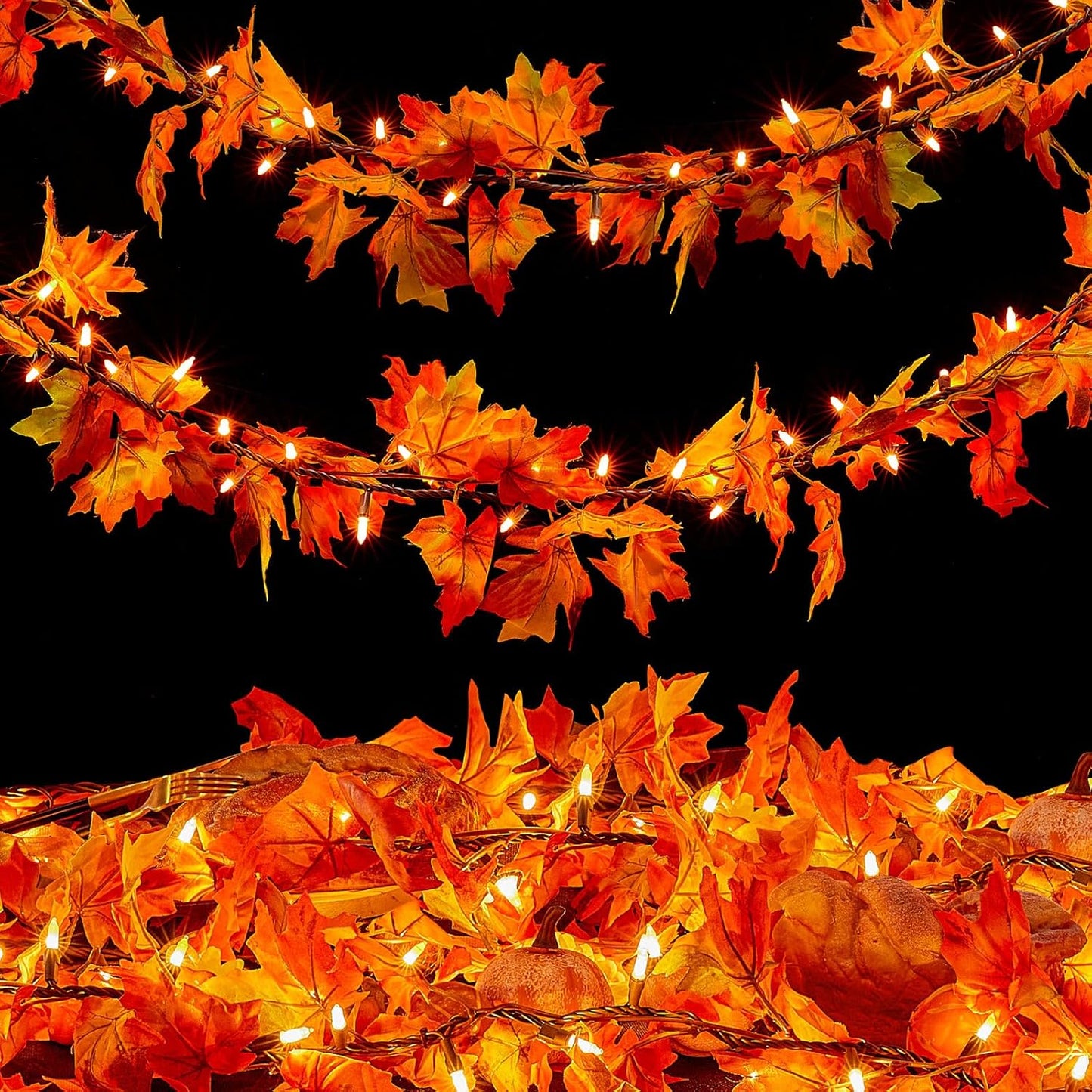 9FT Plug In Fall Garland with Lights for Festive Home Decor