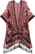 MJ SERECA Women's Burnout Velvet Kimono Long Cardigan Cover Up