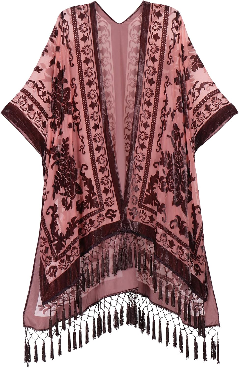 MJ SERECA Women's Burnout Velvet Kimono Long Cardigan Cover Up