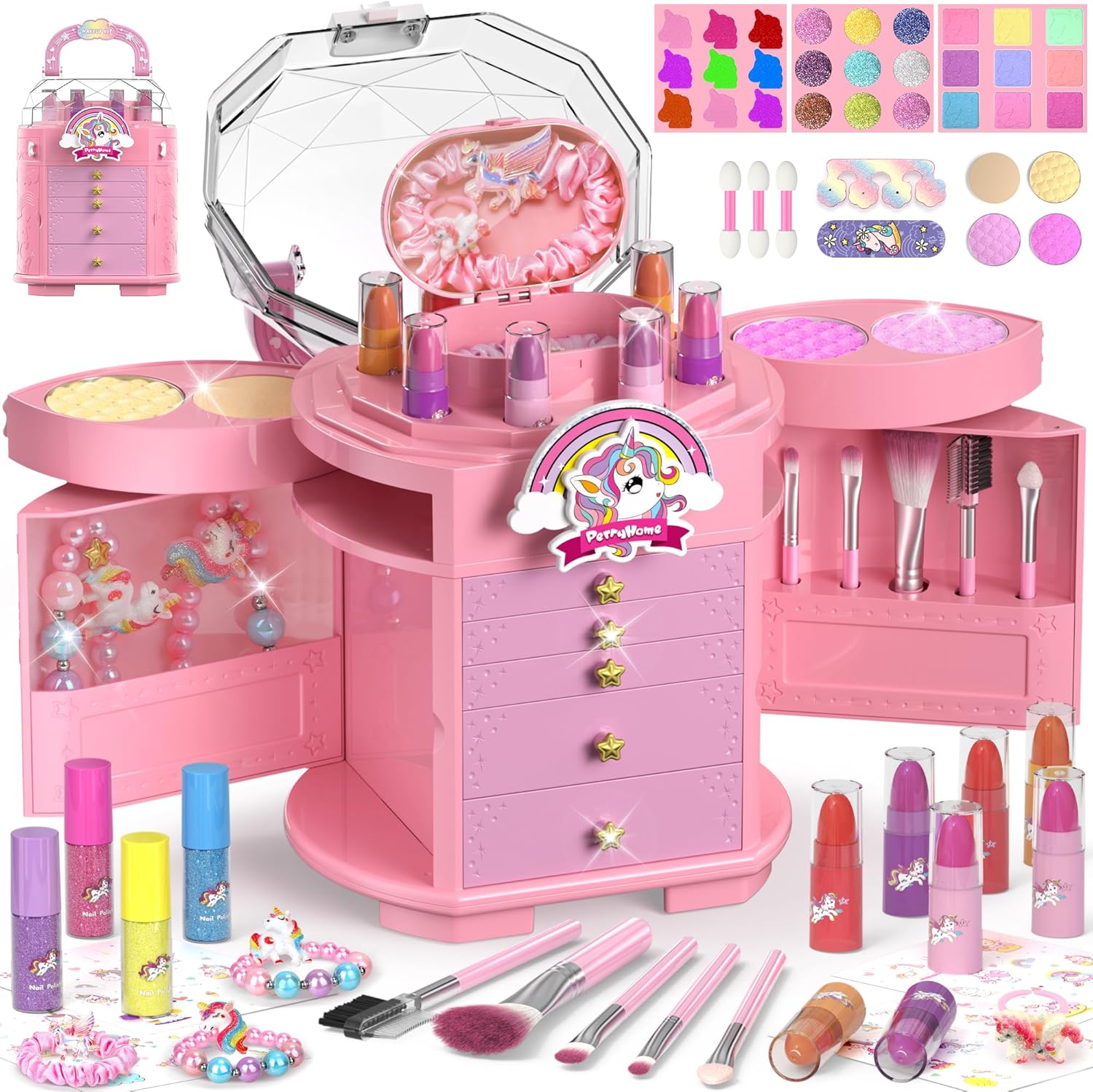 PERRYHOME Kids Makeup Set for Girls - 63 Pcs Toddler Kit