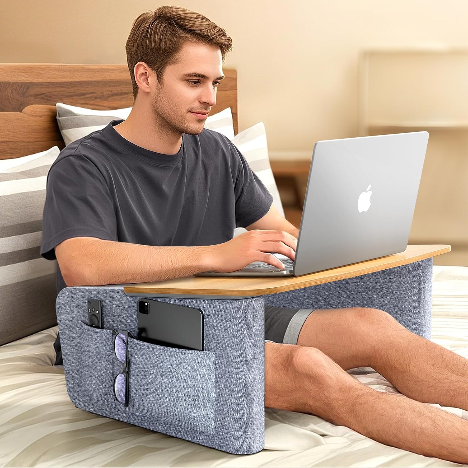 Lap Desk Reading Pillow with Storage Pockets