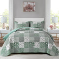 Mybedsoul Sage Green Boho King Quilt Set - Reversible Soft Plaid