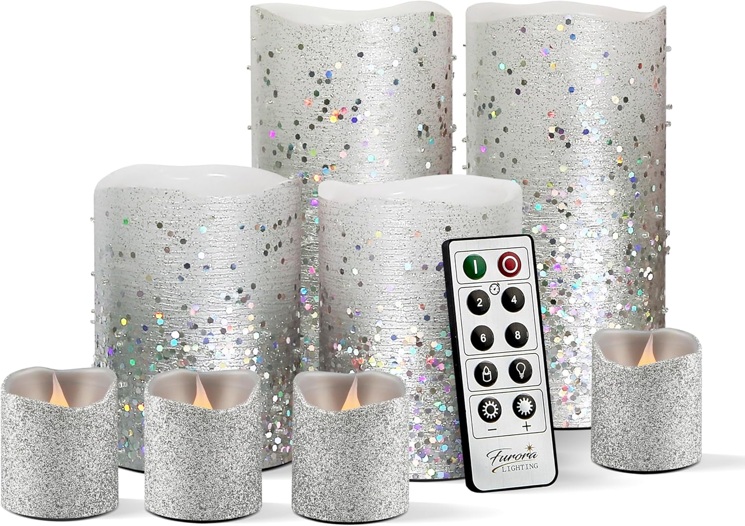 Flickering Silver Glitter LED Candles for Cozy Home Decor
