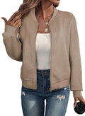 Womens Bomber Jacket Stand Collar Zip Up Lightweight - Fall Layer