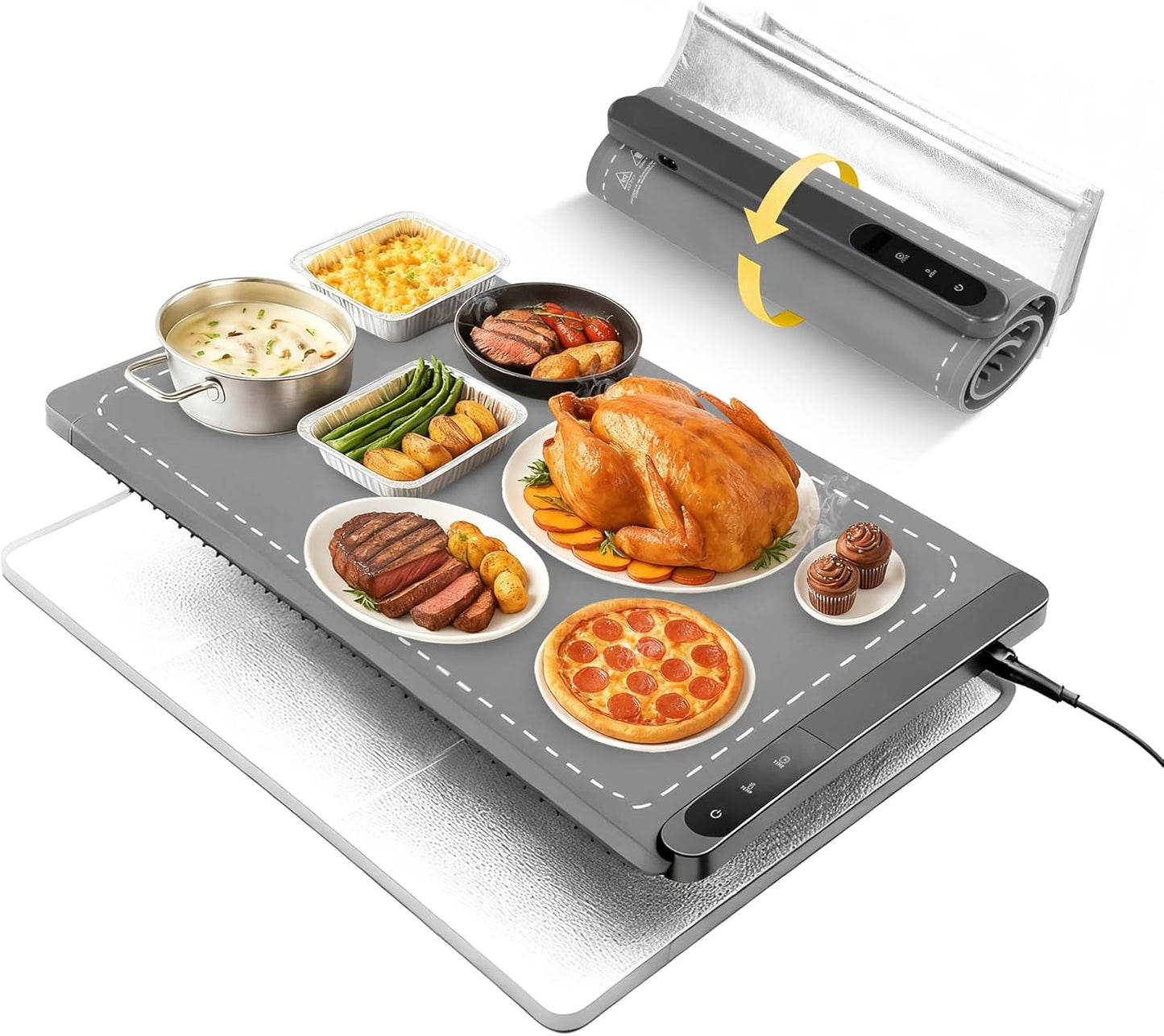 Large Food Warming Mat 500W for Buffets and Parties, Grey