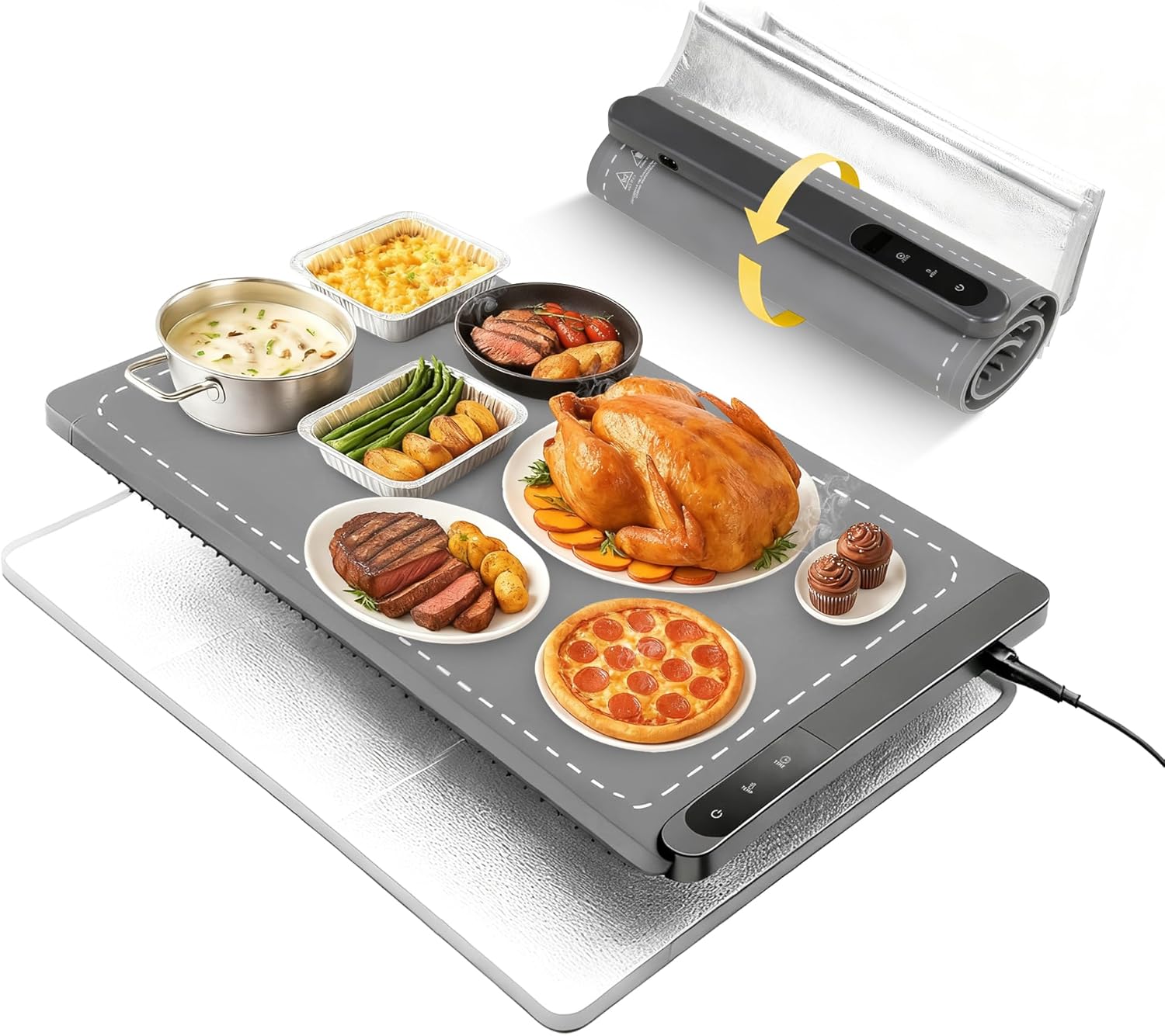 Large Food Warming Mat 500W for Buffets and Parties, Grey