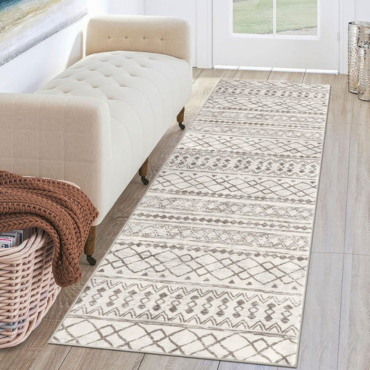 KUTA Moroccan Runner Rug 2x6 Non-Slip Vintage Beige Boho Style