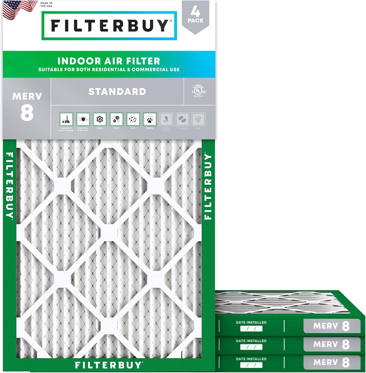 Filterbuy 20x32x1 Air Filter MERV 8 for Dust & Allergy Defense