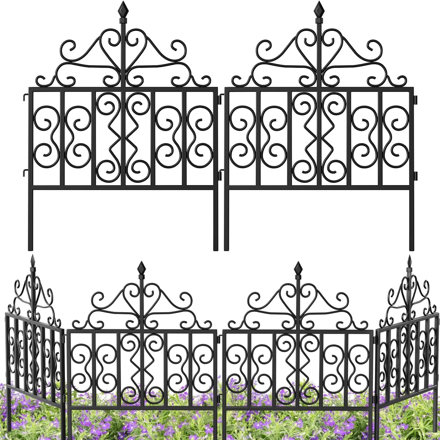 Decorative Garden Fences for Dogs - 5 Panels Metal Border