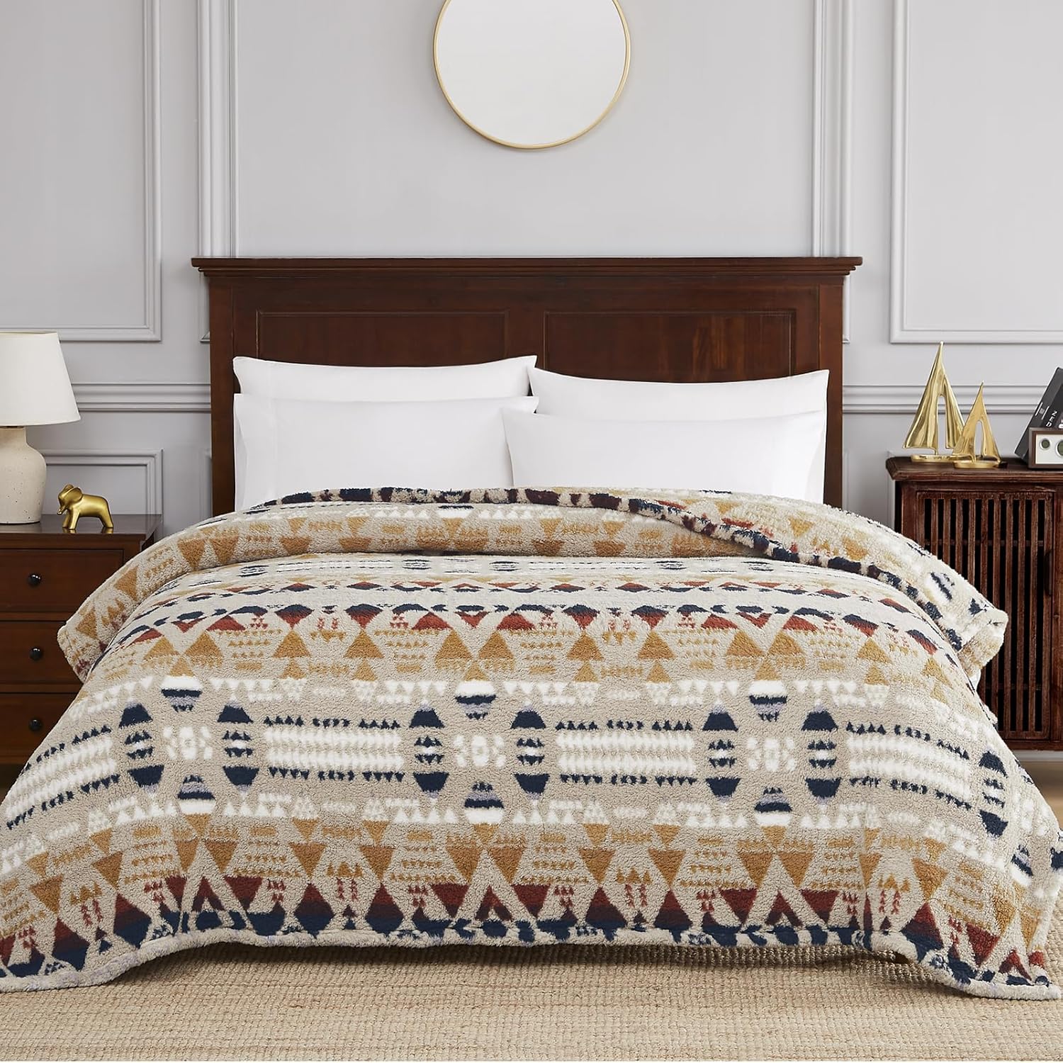 CASAAGUSTO Boho Sherpa Throw Blanket for Cozy Comfort