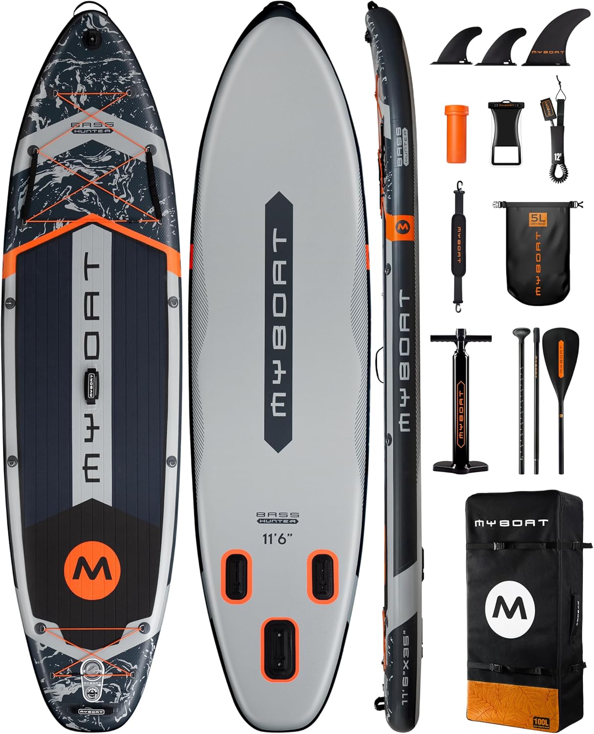 MYBOAT 11ft 6in Inflatable Paddle Board for Fishing & Adventure