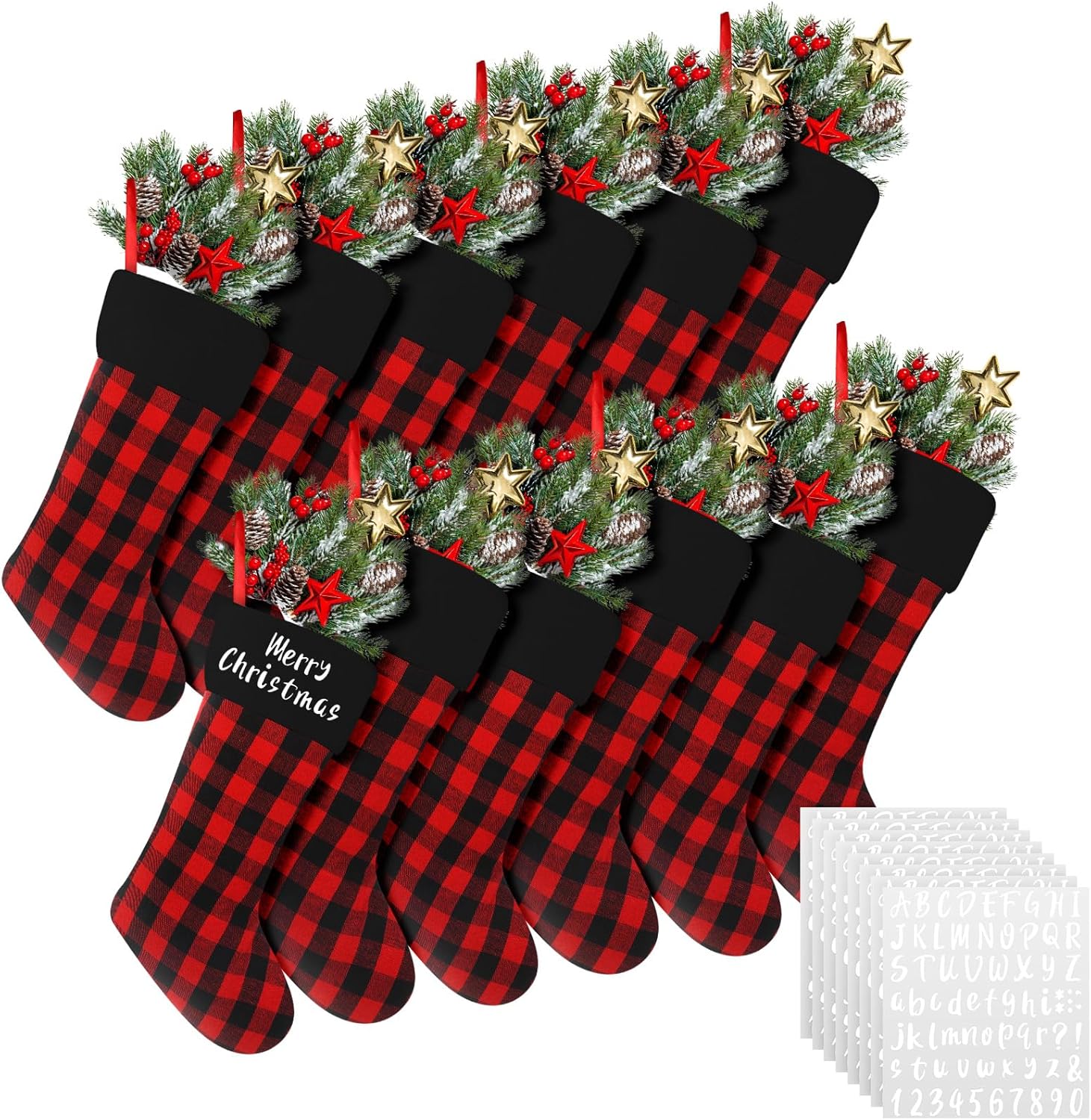 12 Pack Christmas Burlap Stockings for Festive Decor