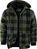 Mens Plaid Hoodies Winter Zip Up Fleece Jacket Sherpa Lined