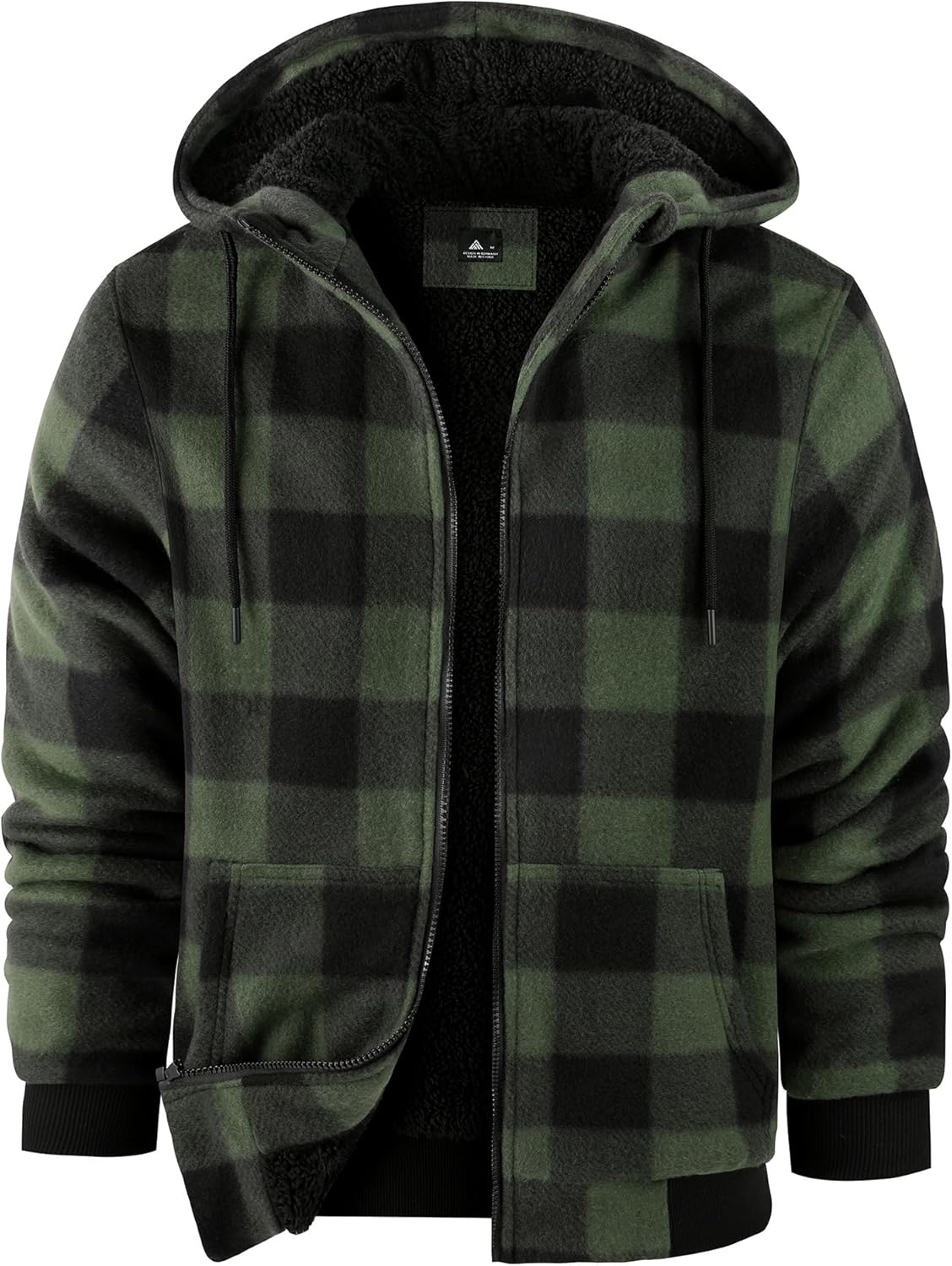 Mens Plaid Hoodies Winter Zip Up Fleece Jacket for Warmth