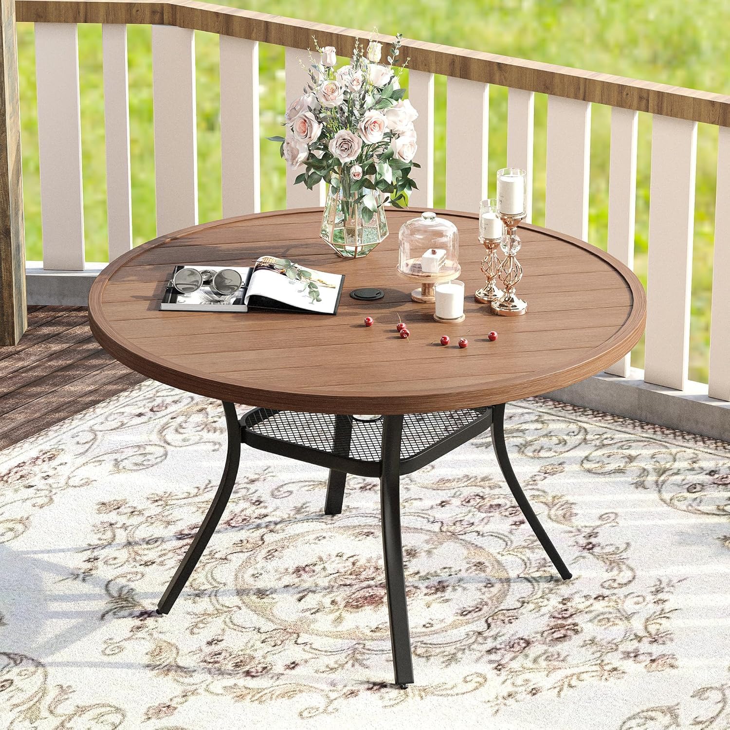 VICLLAX 47.2 Round Patio Table for 6 with Umbrella Hole