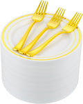 Gold Dessert Plates with Forks for 100 Guests - Elegant Disposable Set