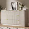Beige 7 Drawer Dresser for Bedroom - Modern Fluted Chest