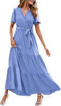 Mascomoda Womens Swiss Dot Maxi Wrap Dress - Flowy Summer Guest Dress