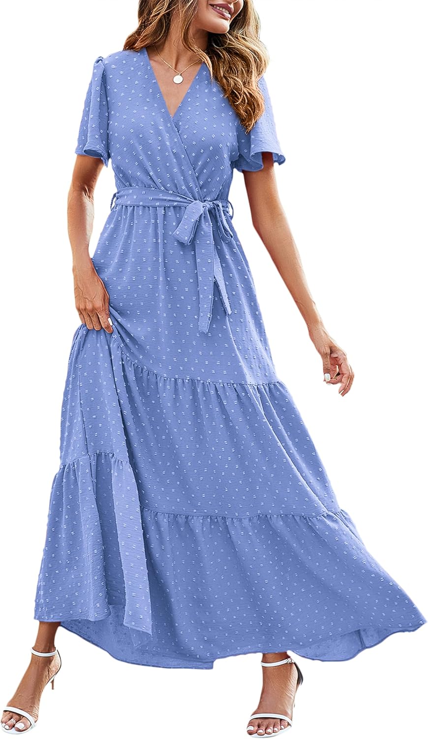 MASCOMODA Womens Summer Swiss Dot Maxi Dress for Weddings