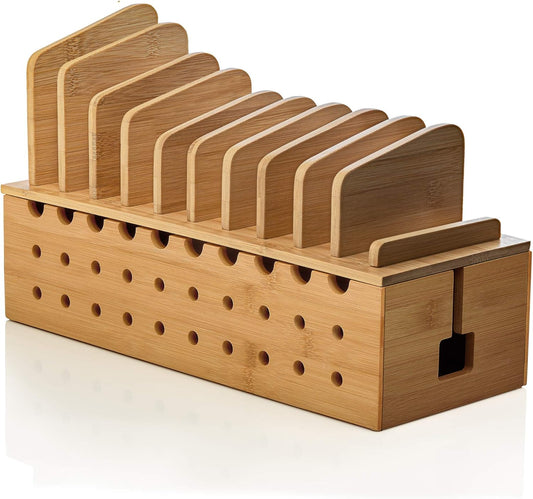 Multi Device Charging Station - Bamboo Organizer for 10 Devices