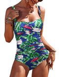 One Piece Swimsuit Ruched Tummy Control Vintage Retro