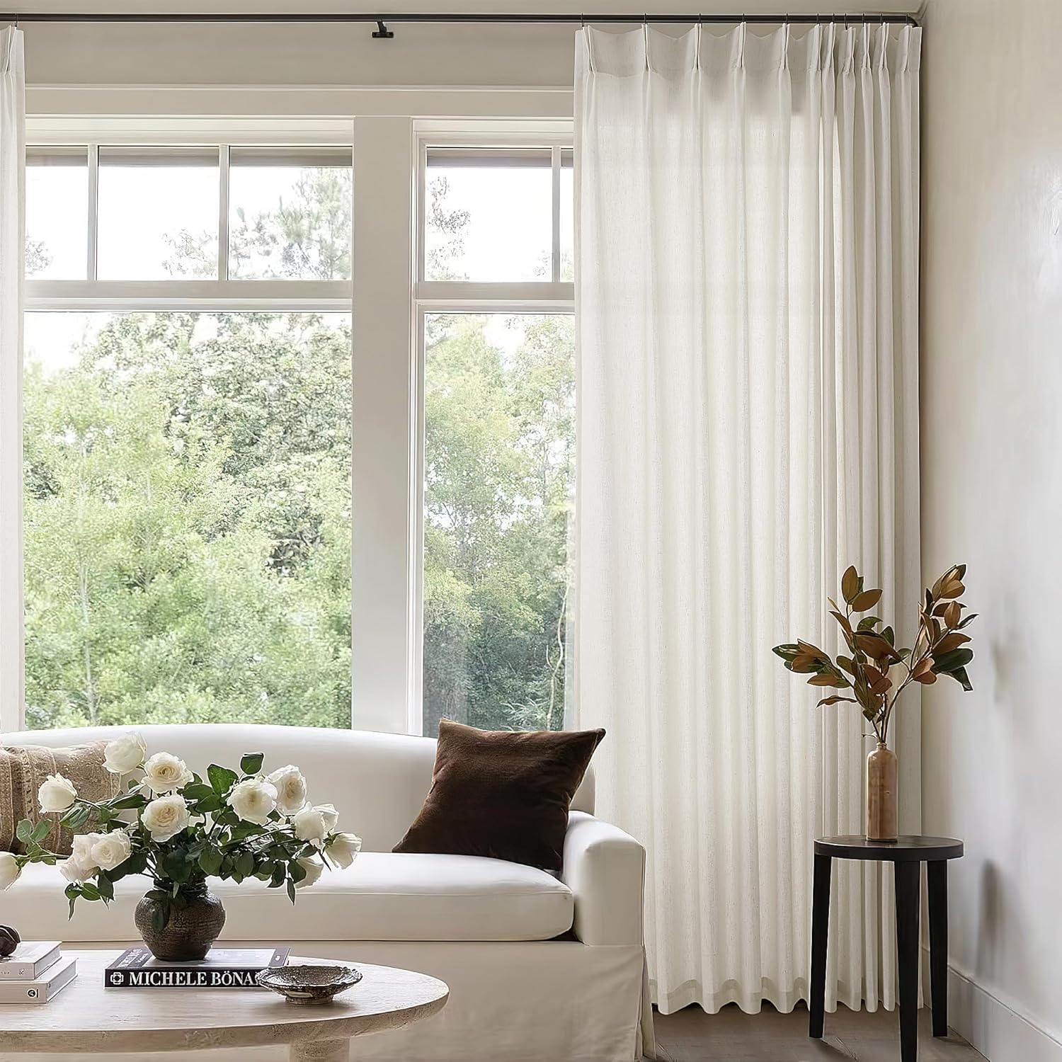 Sheer Linen Curtain 72x90 for Patio Sliding Glass Door