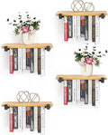 4 Set of Floating Bookshelf Pine Wood Invisible Shelf - Space Saving