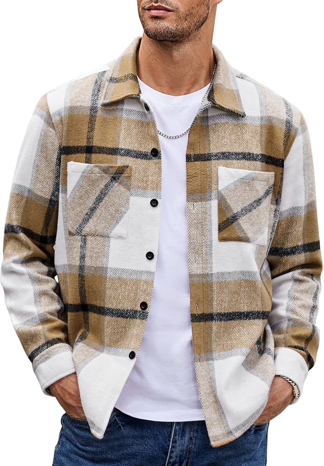 COOFANDY Men's Flannel Shirt Jacket for Stylish Casual Wear