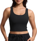 CRZ YOGA Womens Ribbed Longline Sports Bra - Light Support U Neck