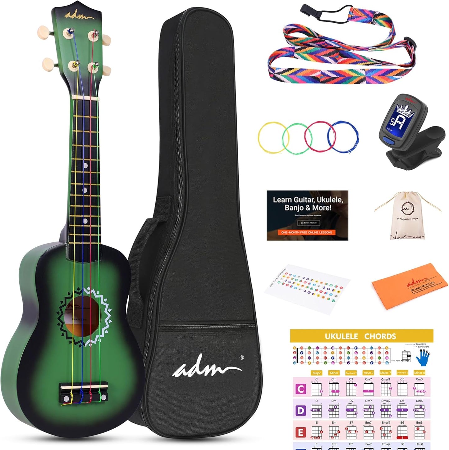 ADM Ukulele for Beginners - Complete 21 Inch Starter Kit