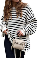 Striped Oversized Long Sleeve Sweater - Cozy Fall Tunic KIRUNDO