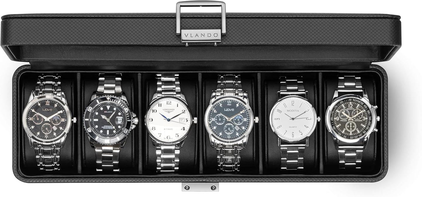 6-Slot Watch Box with Lockable Glass Lid - Luxury Gift for Him
