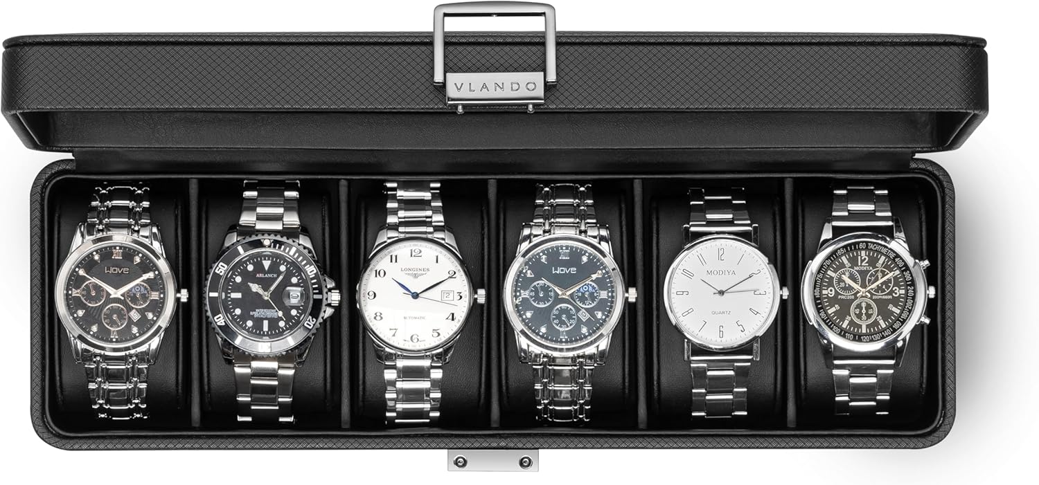 6-Slot Watch Box with Lockable Glass Lid - Luxury Gift for Him