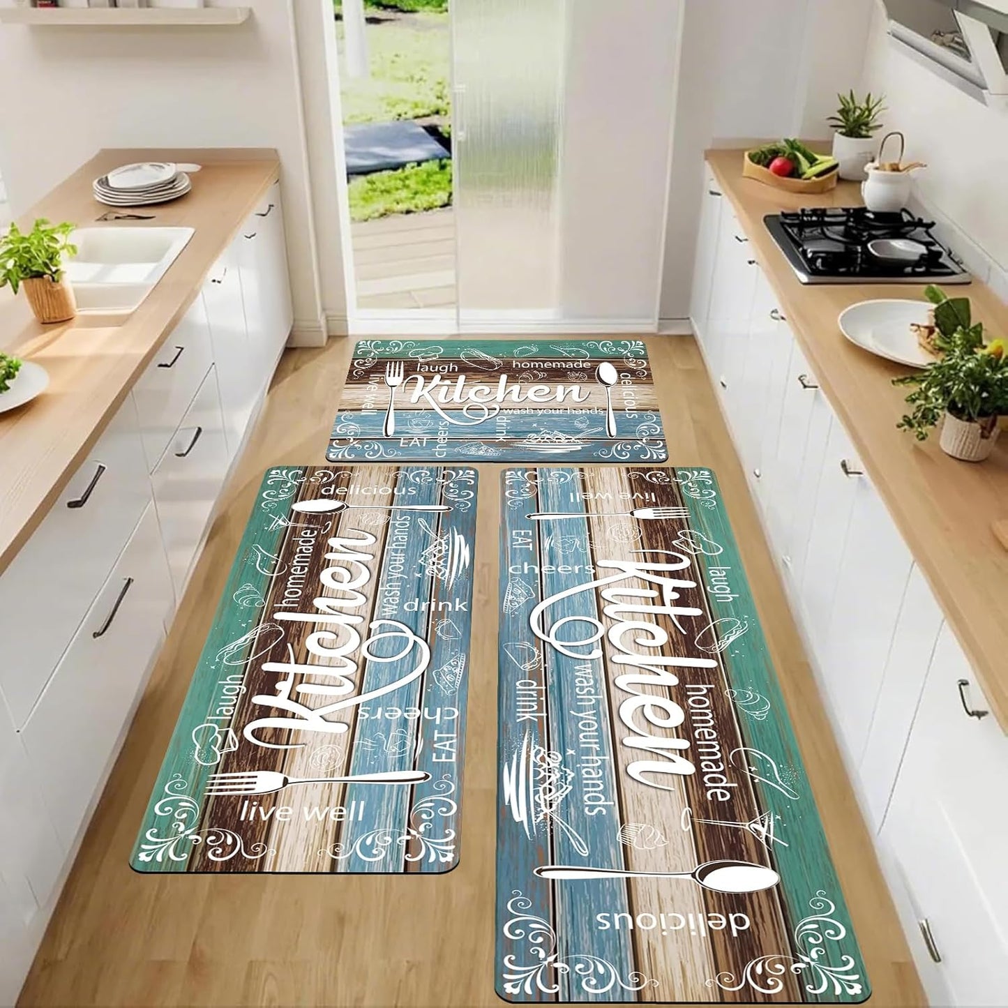 Non Slip Washable Kitchen Mats Set of 3 for Home Decor