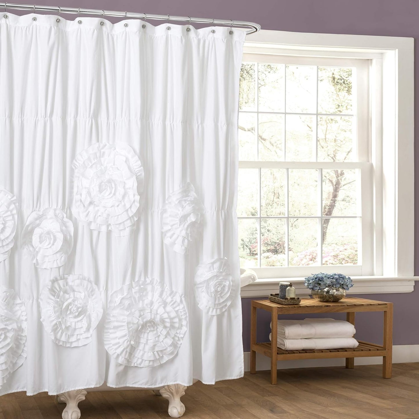 Luxury White Ruffle Shower Curtain - Vintage Glam Design
