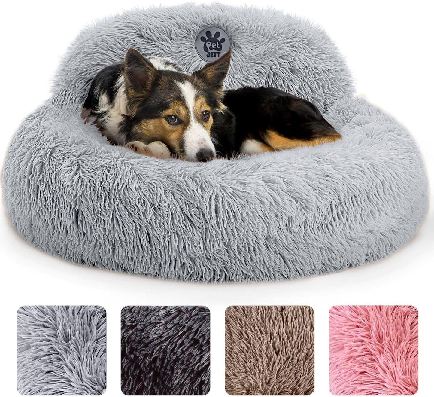 PetJett Calming Dog Bed - Soft Plush Round Bed for Dogs