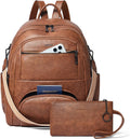 35L Vegan Leather Backpack Purse for Women Brown - Large Travel Pack