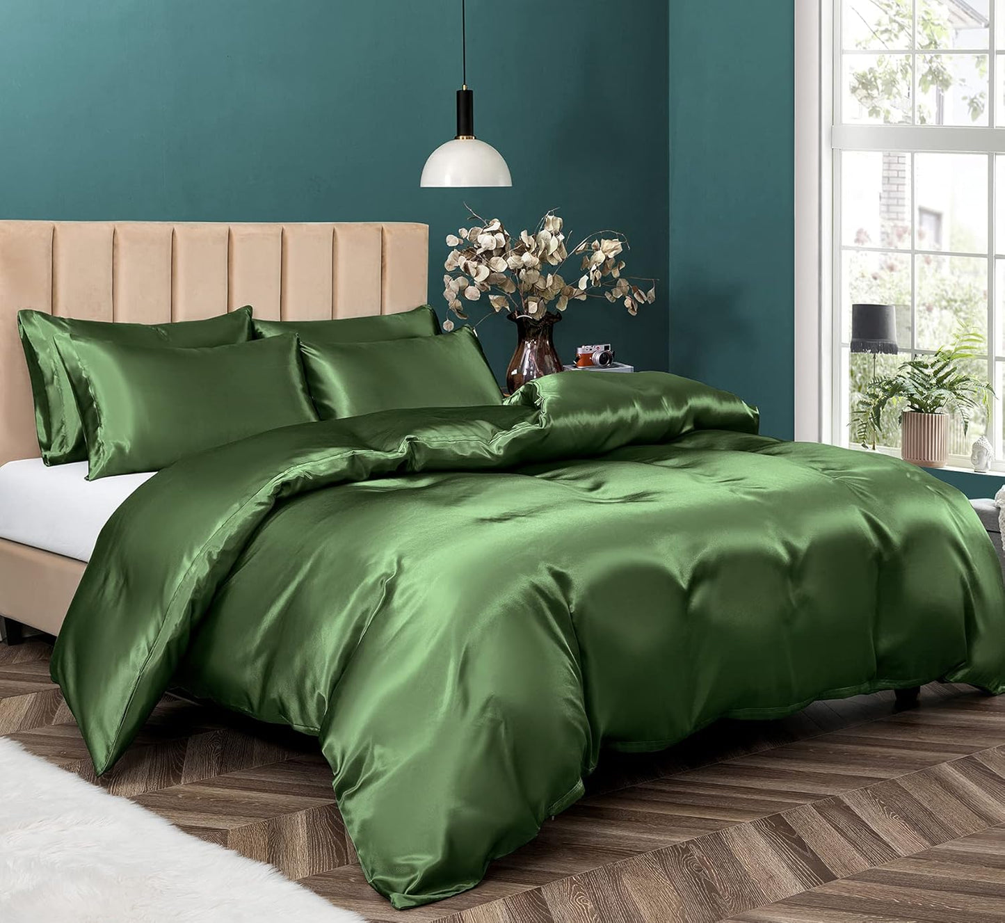 Satin Duvet Cover Set - Luxury Silky Sage Green Bedding