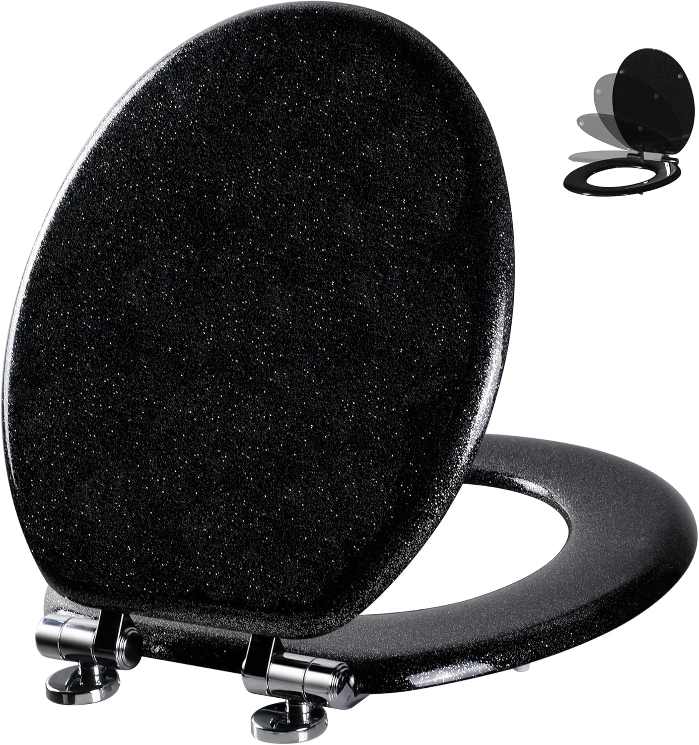 Glitter Toilet Seat Molded Wood Round with Quiet Close Hinges