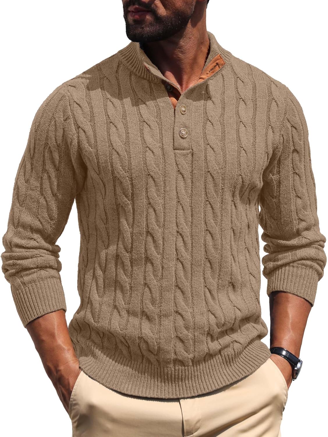 Askdeer Men's Cable Knit Pullover Sweater for Classic Style