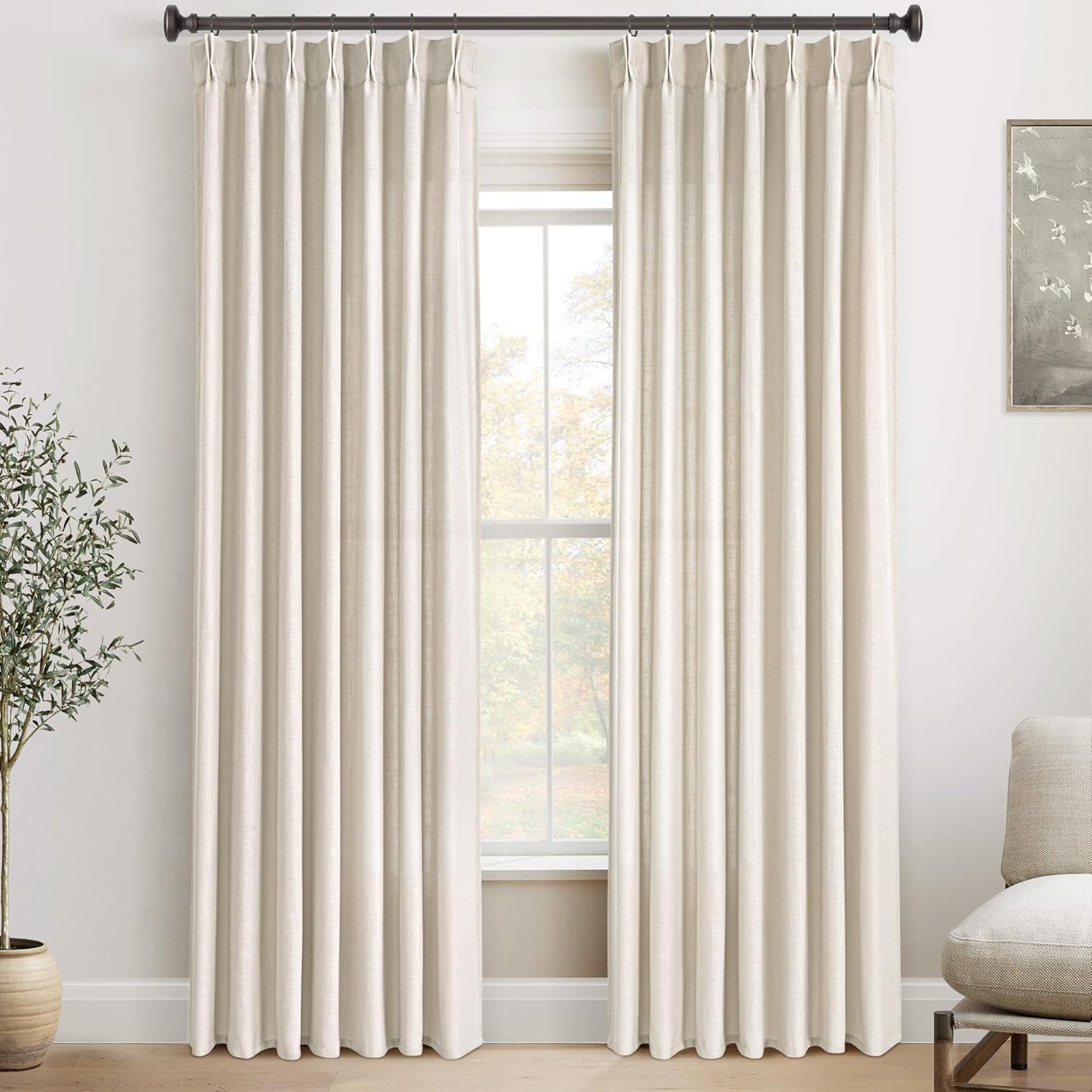 Beige Linen Curtains 132 inch Length for Living Room Elegance