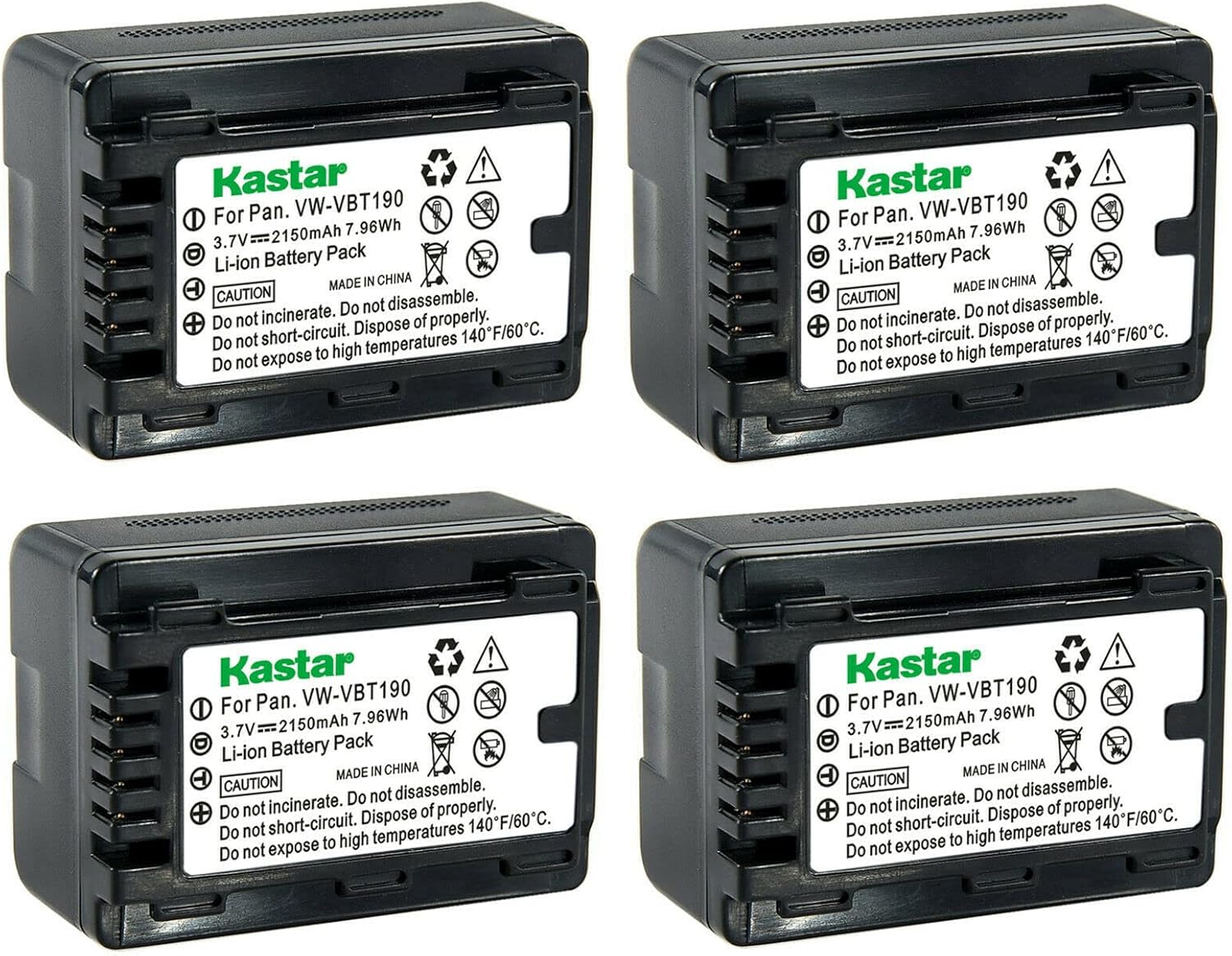 Kastar 4-Pack Battery VW-VBT190 Replacement for Panasonic Cameras