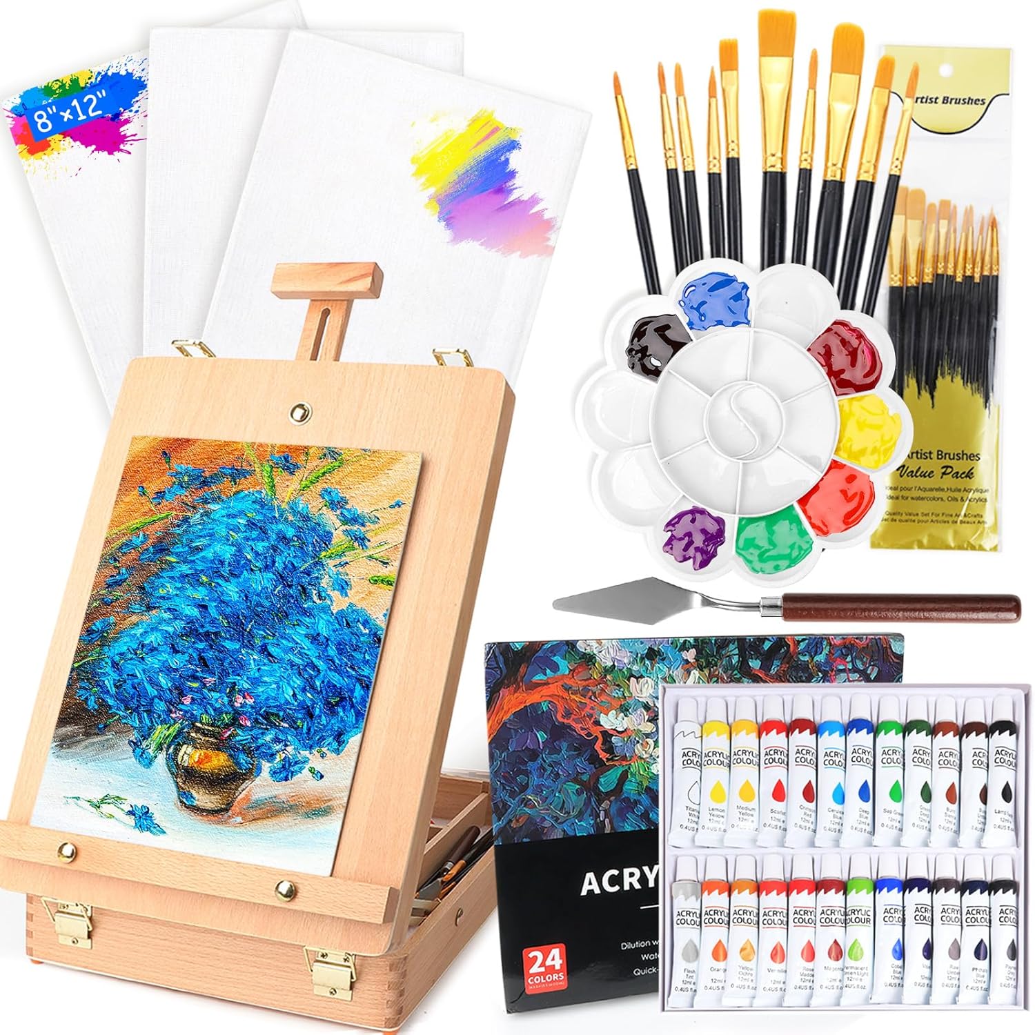 WOWOSS Tabletop Art Easel Box Set for Painting & Sketching