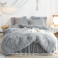 Fluffy Gray Comforter Cover Twin Set - Plush Faux Fur Twin Bedding