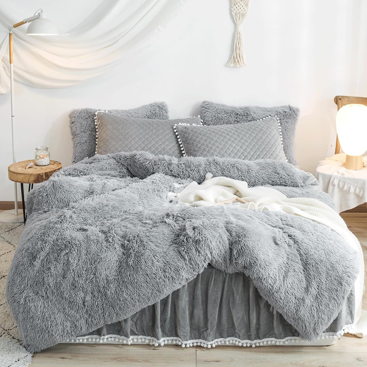 Fluffy Gray Comforter Cover Twin Set for Cozy Winter Nights