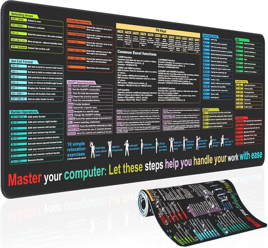 XL Waterproof Excel Desk Mat - 9 Functions with Shortcuts